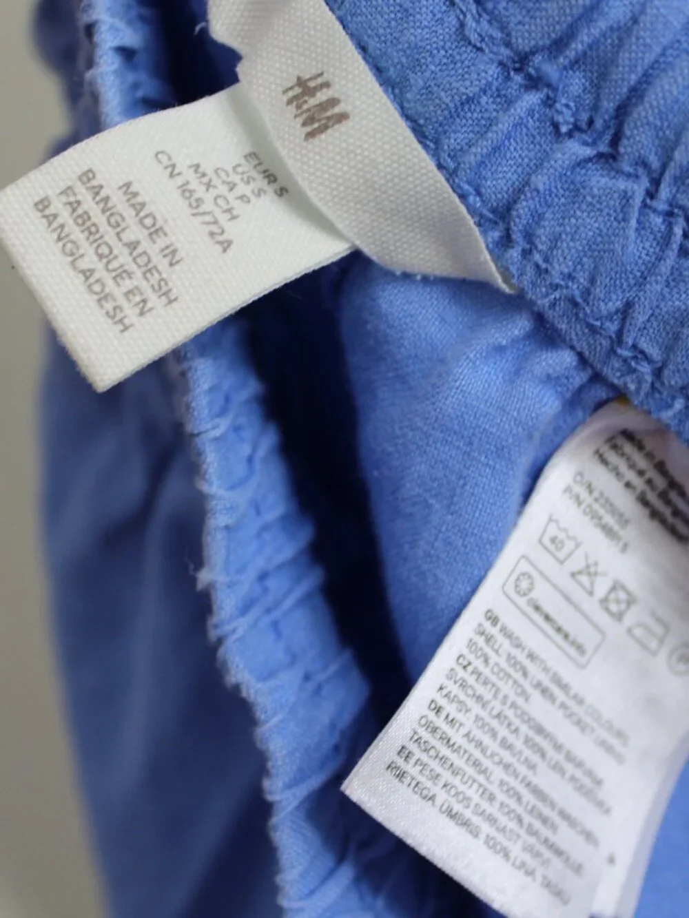 H&M 100% Linen Blue‎ Drawstring Pants Size Small Elastic Waist Wide Leg